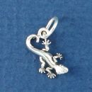 Gecko Lizard Tiny 3D Sterling Silver Charm Pendant