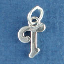 Medium Alphabet Letter Initial T Sterling Silver Charm Pendant