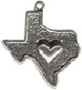 Texas State with Heart Sterling Silver Charm for Charm Bracelet or Necklace