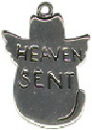 Cat with Angle Wings and Word Phrase Heaven Sent Sterling Silver Charm Pendant