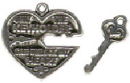 Heart and Key with Word Phrase "Only the Keyholder  can Unlock my Heart" Sterling Silver Charm Pendant