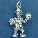 Clown Holding Two Balls 3D Sterling Silver Charm Pendant