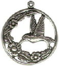 Bird: Hummingbird with Flowers Sterling Silver Charm Pendant