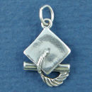 Graduation Cap and Diploma 3D Sterling Silver Charm Pendant