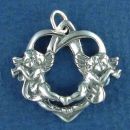 Open Heart Angel Charm Sterling Silver Pendant with Trumpets