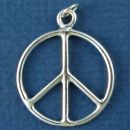 Peace Sign Symbol Medium Thin Round Wire Design Sterling Silver Charm Pendant