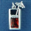 Tropical Mixed Drink in Tall Glass with Umbrella and Reddish-Orange CZ Accent Sterling Silver Charm Pendant