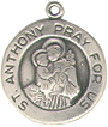 Religious Christian Saint Anthony Round Medal Sterling Silver Charm Pendant