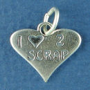 I Love 2 Scrap Word Phrase on Heart Sterling Silver Charm Pendant