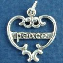 Heart with Word Phrase Peace Sterling Silver Charm Pendant