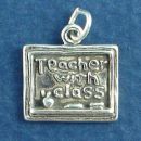 School House Chalk Board with Word Phrase Treacher with Class Sterling Silver Charm Pendant