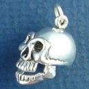 Human Skull with Moveable Jaw 3D Sterling Silver Charm Pendant