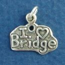 Card Game "I Love Bridge" Plaque Sterling Silver Charm Pendant