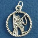 Fisherman Cut Out Disk with Rope Edges Sterling Silver Charm Pendant