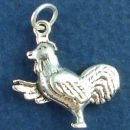 Rooster Holding Up Wing 3D Sterling Silver Charm Pendant