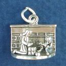 Family Christmas Opening Presents by the Fireplace 3D Sterling Silver Charm Pendant