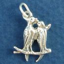 Kissing Love Birds Sitting on Branch 3D Sterling Silver Charm Pendant