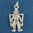 Dutch Boy Carrying Two Water Pails with Yoke Sterling Silver Charm Pendant