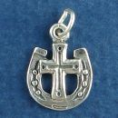 Horseshoe with Christian Cross Sterling Silver Charm Pendant