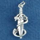 Dagger with Snake 3D Sterling Silver Charm Pendant