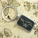 Rectangle Engraved Keychains Silver Tone with Black