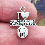 I Love Baseball Charm Pendant in Silver Pewter