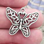 Silver Filigree Butterfly Charm Pendant in Pewter