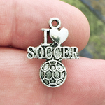 I Love Soccer Charm in Antique Silver Pewter