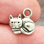 Laying Cat Charm Small in Antique Silver Pewter