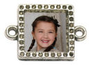 Square Photo Charm in Antique Silver Pewter Picture Charm with Double Bail