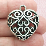 Filigree Heart Charm Pendant in Antique Silver Pewter