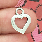 Open Heart Charm Pendant with Antique Silver Pewter Tiny