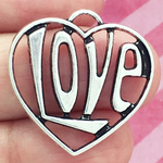 Love Heart Charm Pendant in Silver Pewter