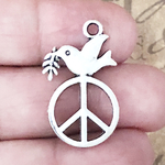 Peace Sign Charm with Dove in Antique Silver Pewter