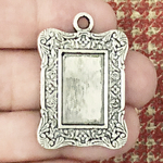 Vertical Rectangle Photo Charm in Antique Silver Pewter Picture Charm