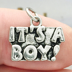 It's a Boy Baby Charm Antique Silver Pewter