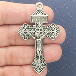 Ornate Crucifix Pendant Wholesale in Antique Silver Pewter