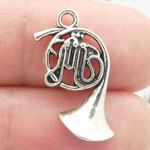 Music French Horn Charm in Silver Pewter