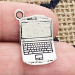 Laptop Computer Charm in Antique Silver Pewter