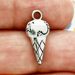 Cone of Ice Cream Charm in Antique Silver Pewter