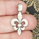 Hammered Fleur De Lis Pendant Small in Antique Silver Pewter