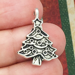 Christmas Tree Charms for Bracelets in Silver Pewter