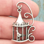 Bird Cage Charm Silver Pewter