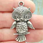 Owl Charms for Jewelry Making in Antique Silver Pewter Medium