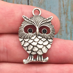 Owl Charm Medium in Antique Silver Pewter