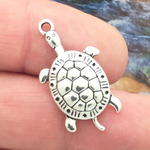 Turtle Charm in Antique Silver Pewter Medium