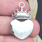 Heart Crown Charms Wholesale in Antique Silver Pewter