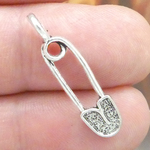 Safety Pin Baby Charm Antique Silver Pewter