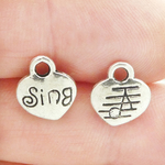 Music Charms Wholesale with Sing on Heart in Antique Silver Pewter