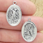 Silver St Michael Medal with Guardian Angel in Pewter